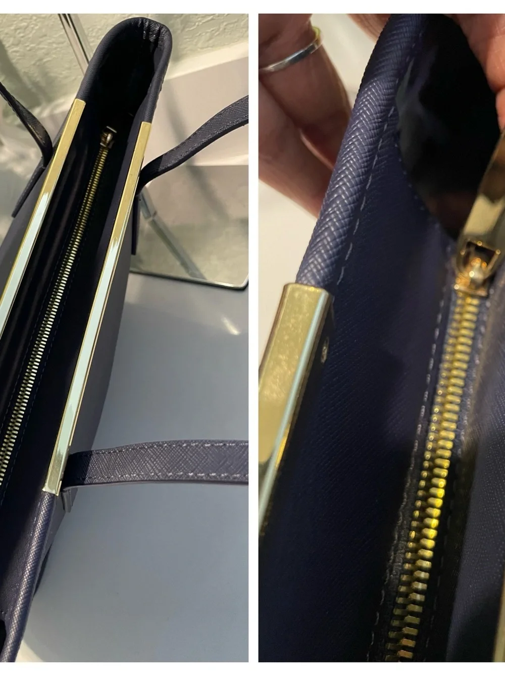 Ted Baker Navy Saffiano Leather Tote Bag